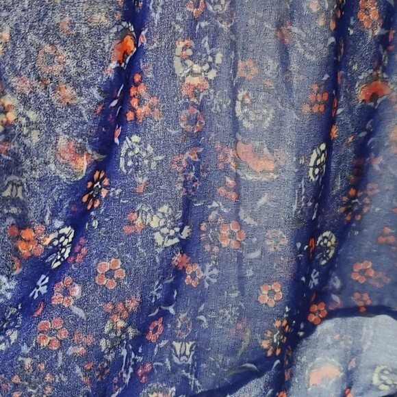 FOREVER 21 Blue floral dress boho cottage prairie puff sleeve ruffle large - Picture 4 of 10